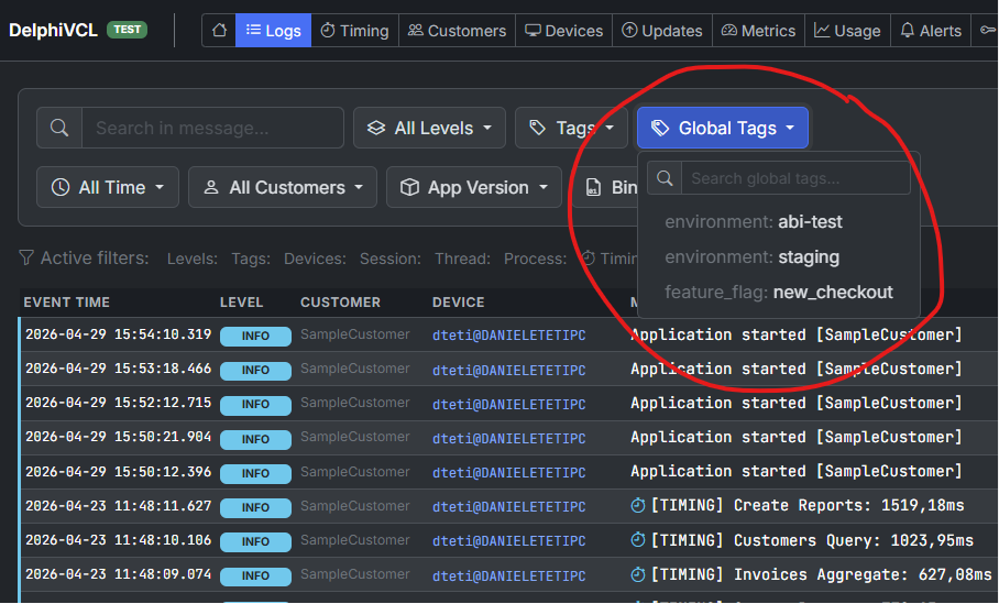 Global tags as a dashboard filter